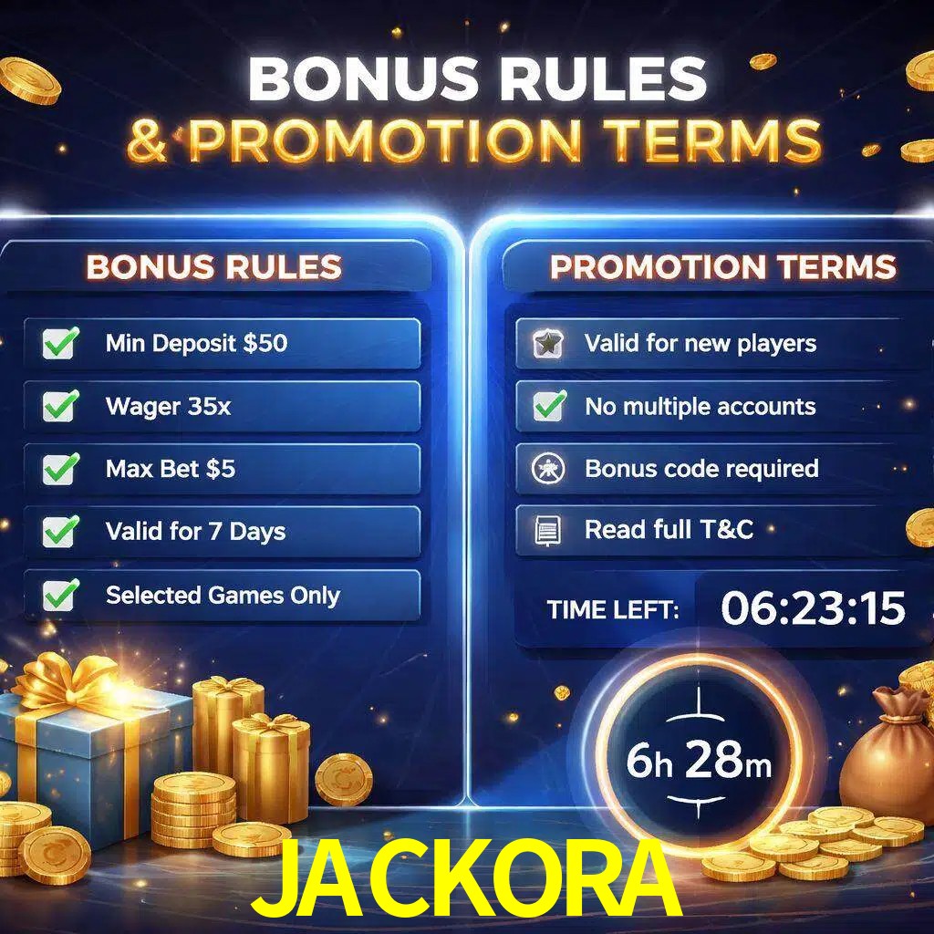 Reglas de promoción JACKORA y condiciones de bonos explicadas visualmente
